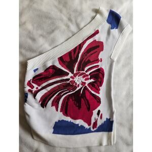 Maeve Anthropologie One Shoulder Knit Top Floral XS Asymmetrical Sleeveless